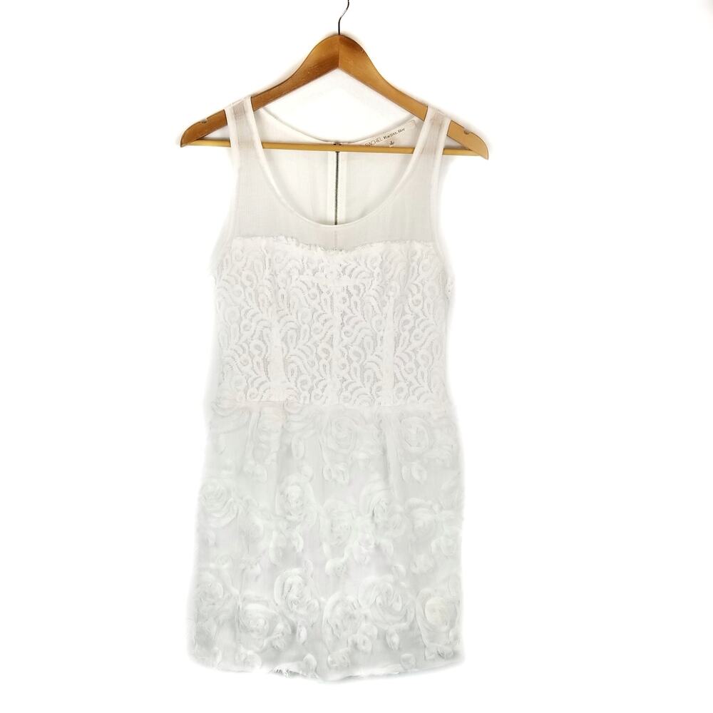 RACHEL Rachel Roy Women's White Sleeveless Lace Rosette Sheath Dress Size 6